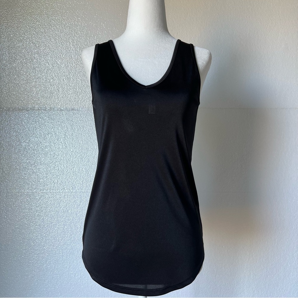 White House Black Market XXS Shiny Dual-Neck Black Tank Top